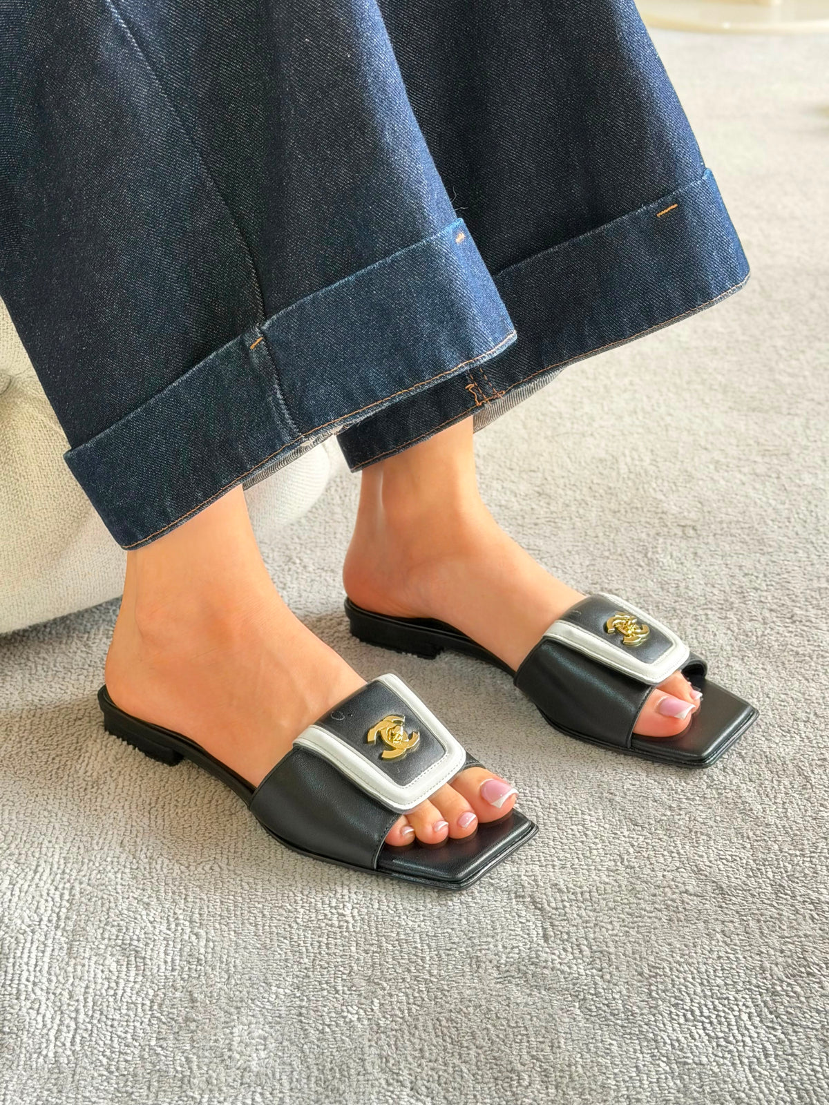 Chanel Double C Buckle Square Toe Turnlock Slipper - 10