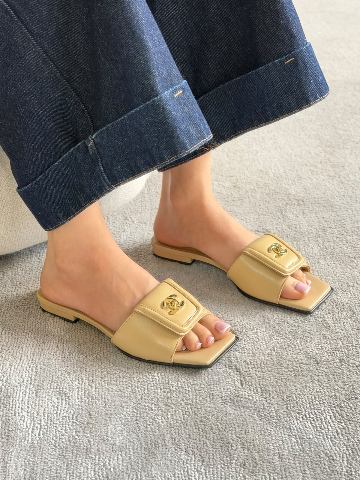 Chanel Double C Buckle Square Toe Turnlock Slipper - 9