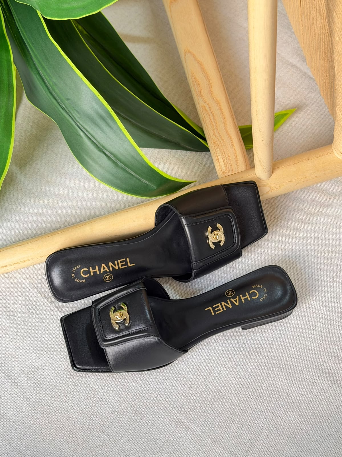 Chanel Double C Buckle Square Toe Turnlock Slipper - 13