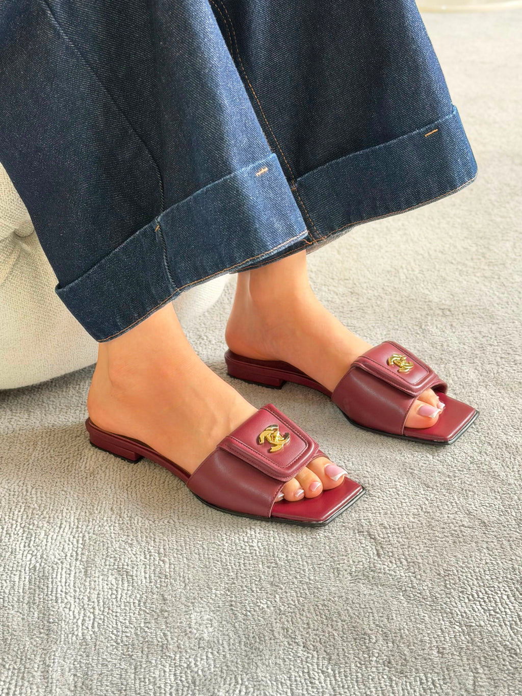 Chanel Double C Buckle Square Toe Turnlock Slipper - 7