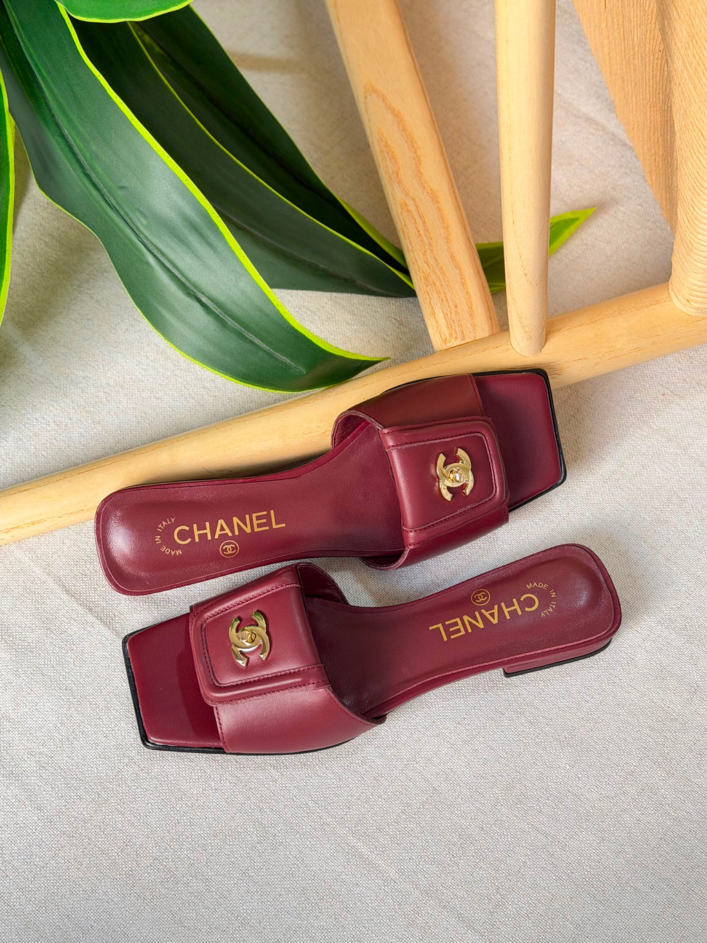 Chanel Double C Buckle Square Toe Turnlock Slipper - 12
