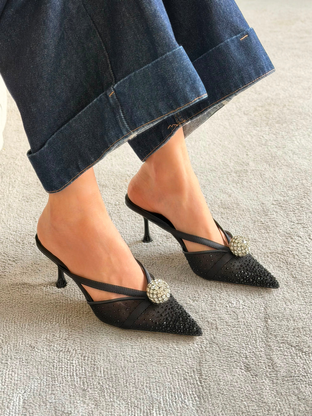 Jimmy Choo Vivi Crystal-Embellished Pointed-Toe Mules - 3