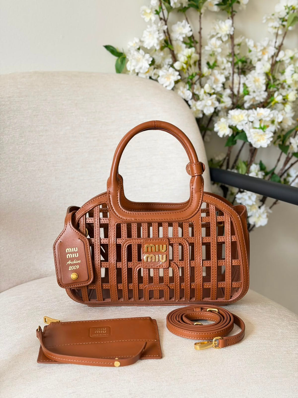 Miu Miu Cognac Leather Basket Bag