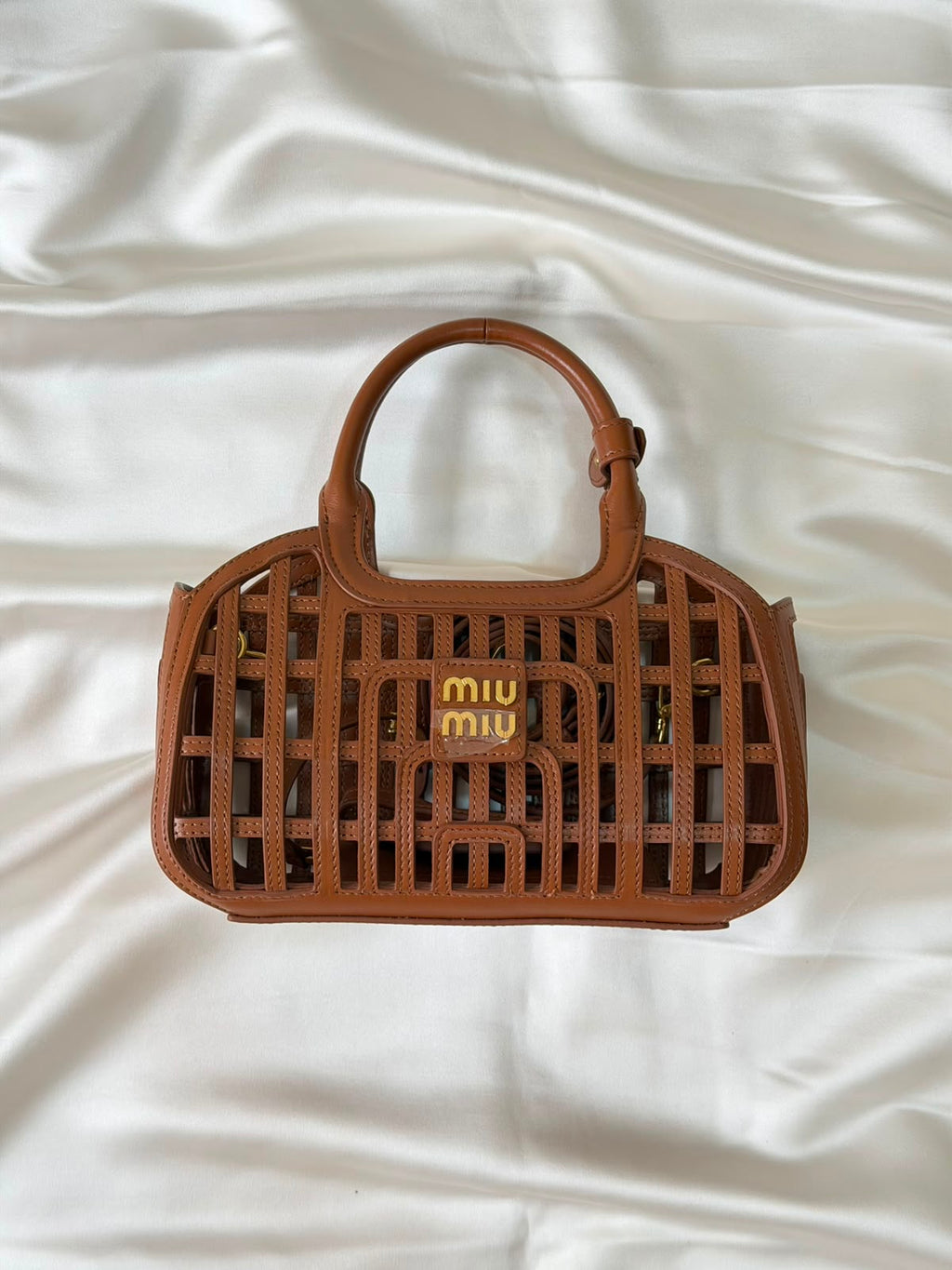 Miu Miu Cognac Leather Basket Bag - 2