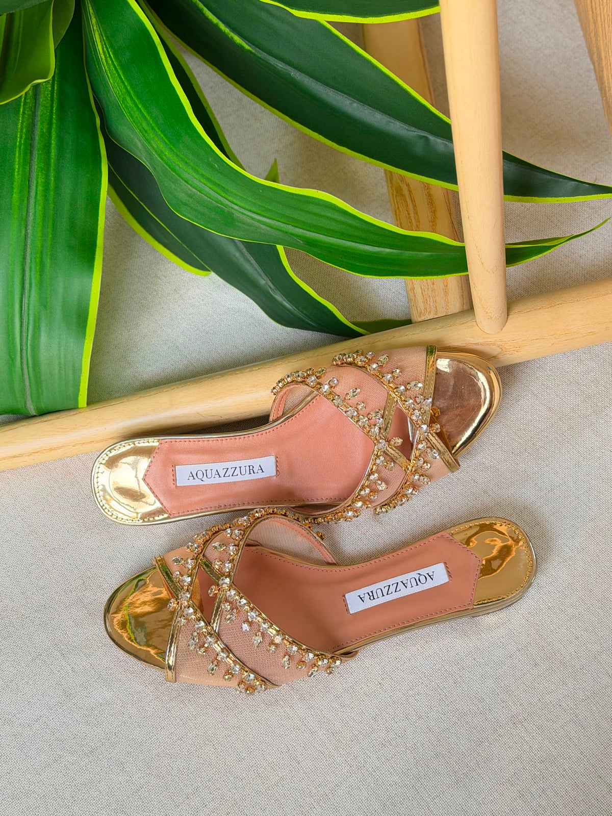 Aquazzura Temptation Crystal Flat Sandals - 7