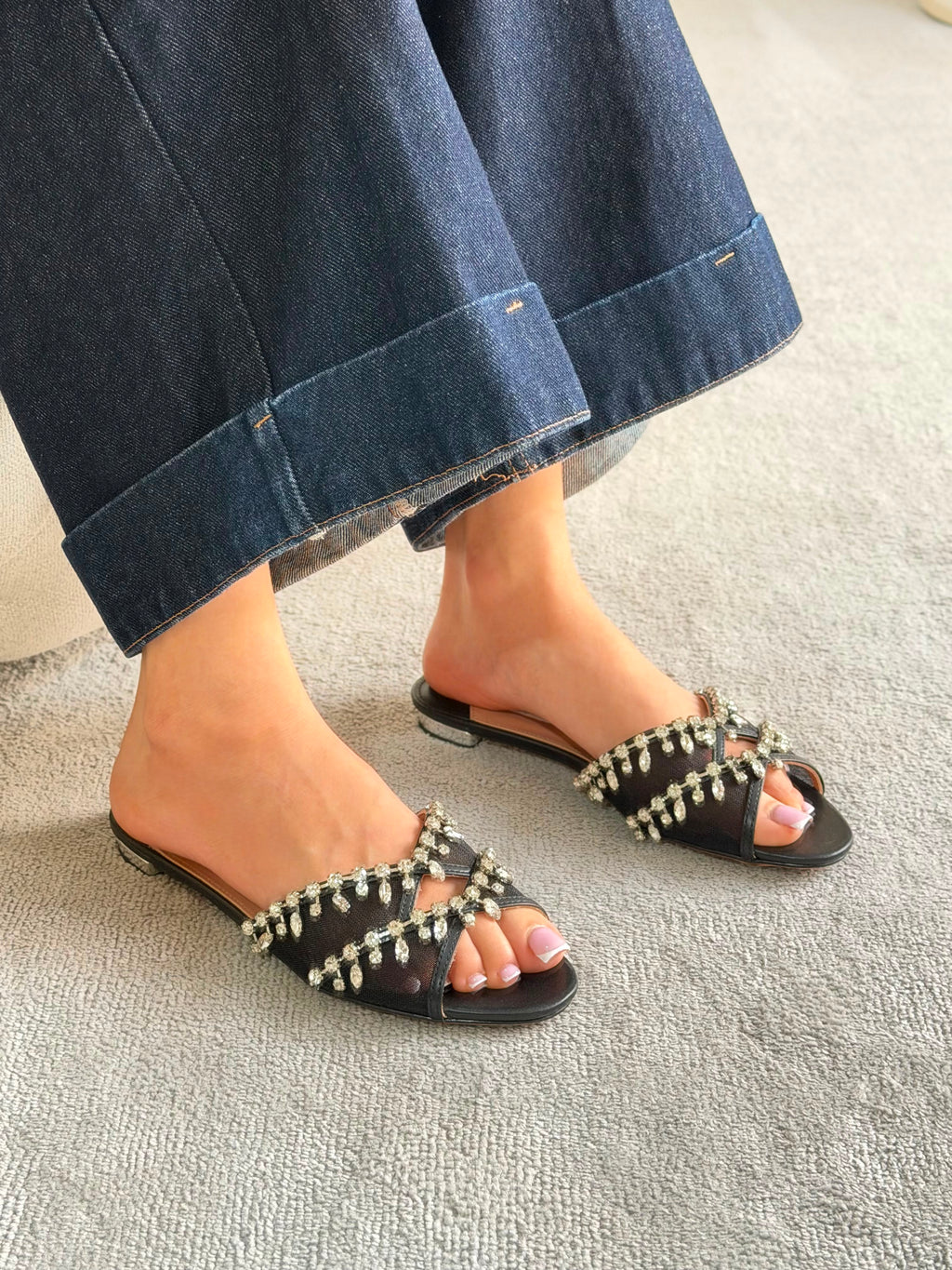 Aquazzura Temptation Crystal Flat Sandals - 5