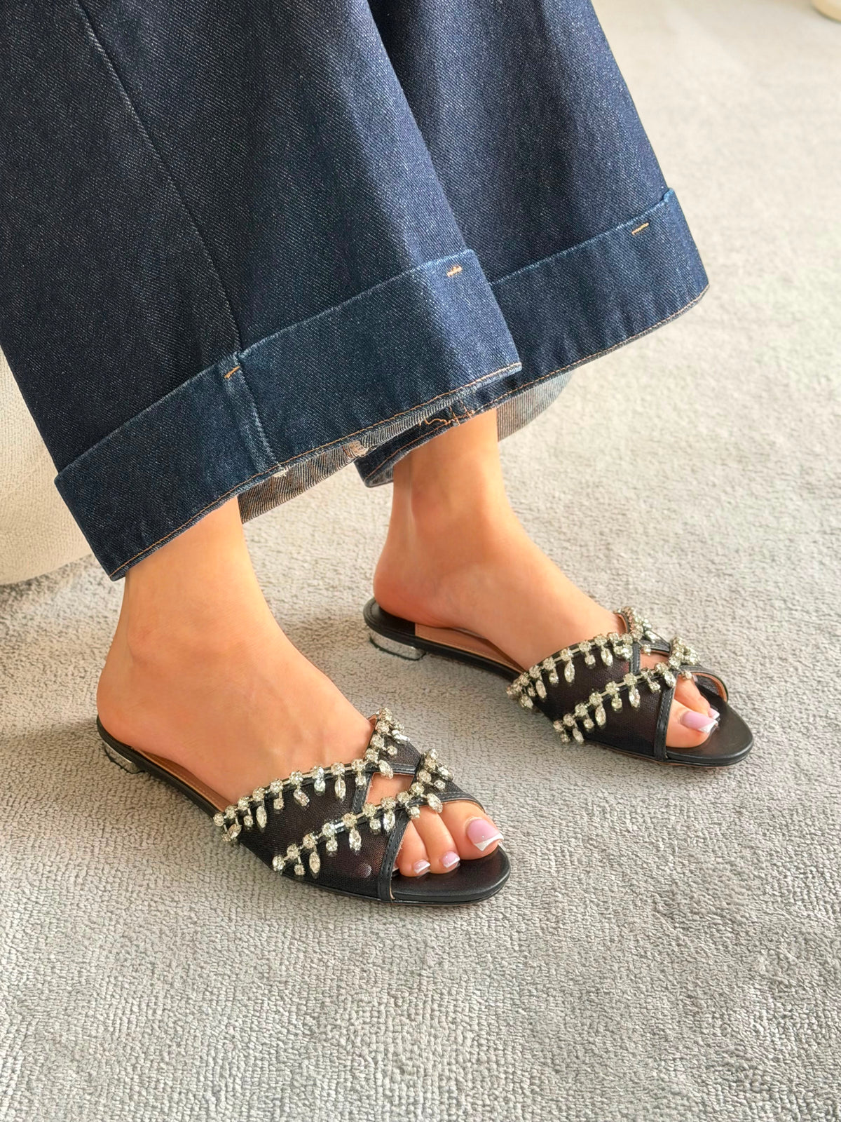 Aquazzura Temptation Crystal Flat Sandals - 5