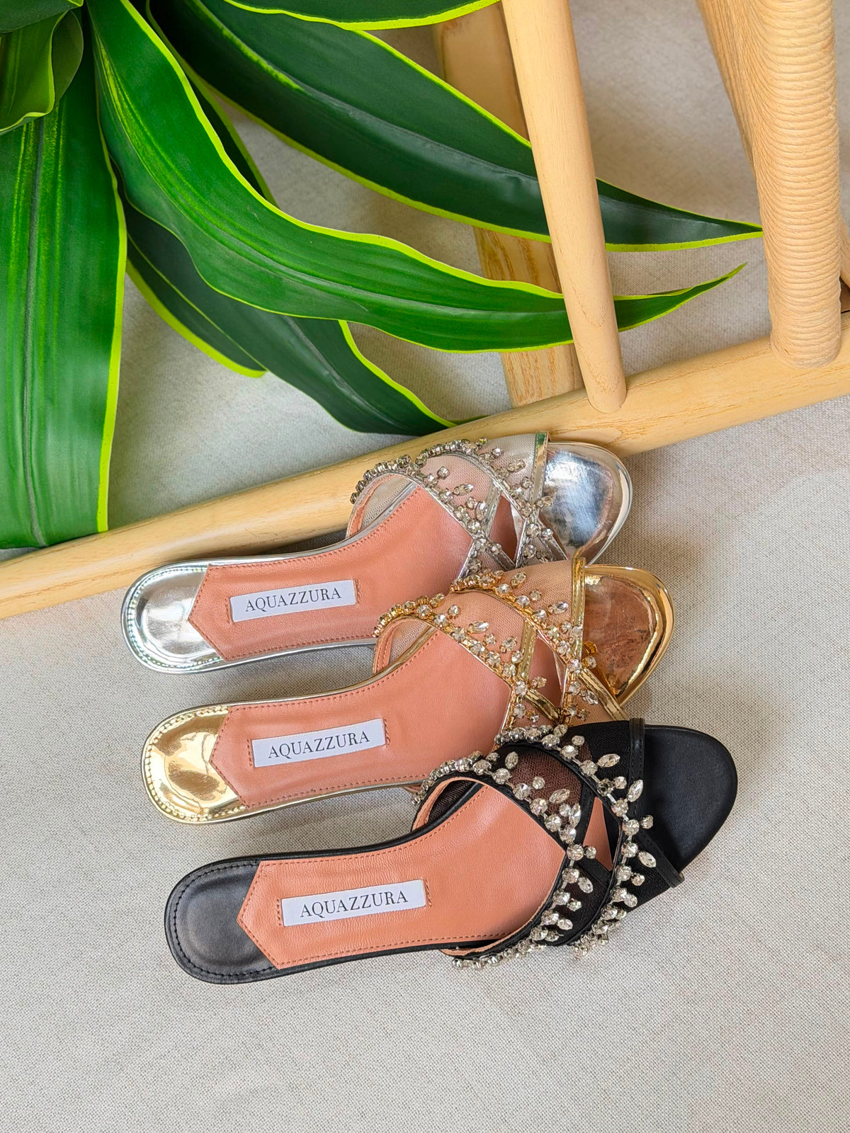 Aquazzura Temptation Crystal Flat Sandals