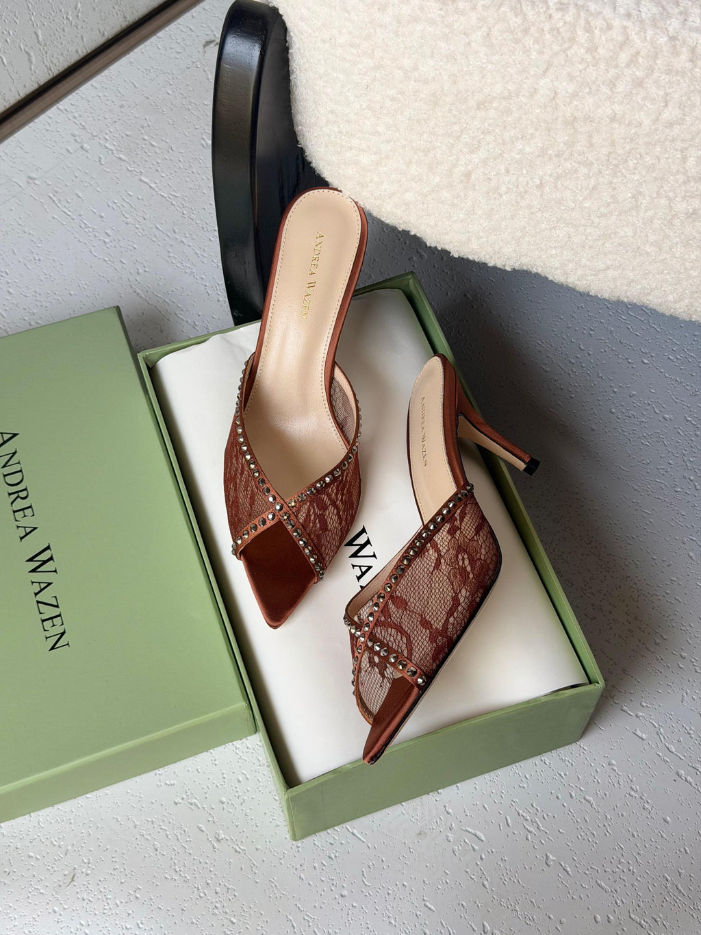 Andrea Wazen Katy 75 Lace Mules - 3