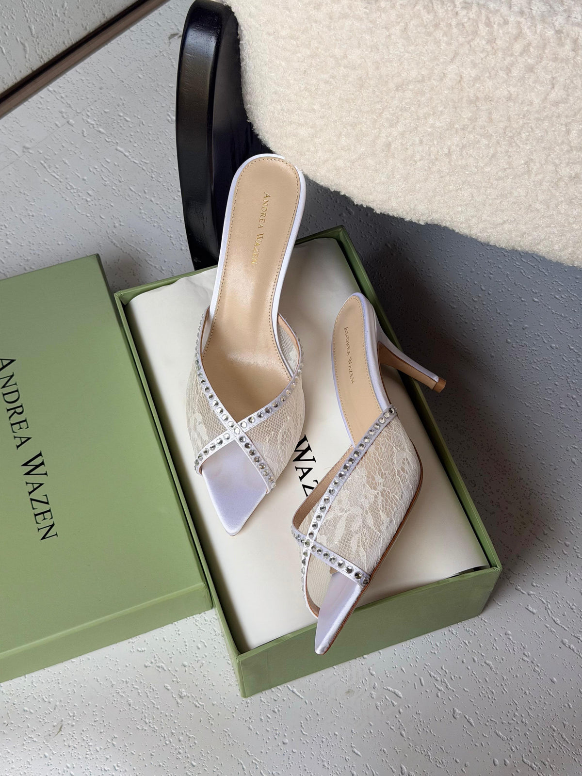 Andrea Wazen Katy 75 Lace Mules - 5