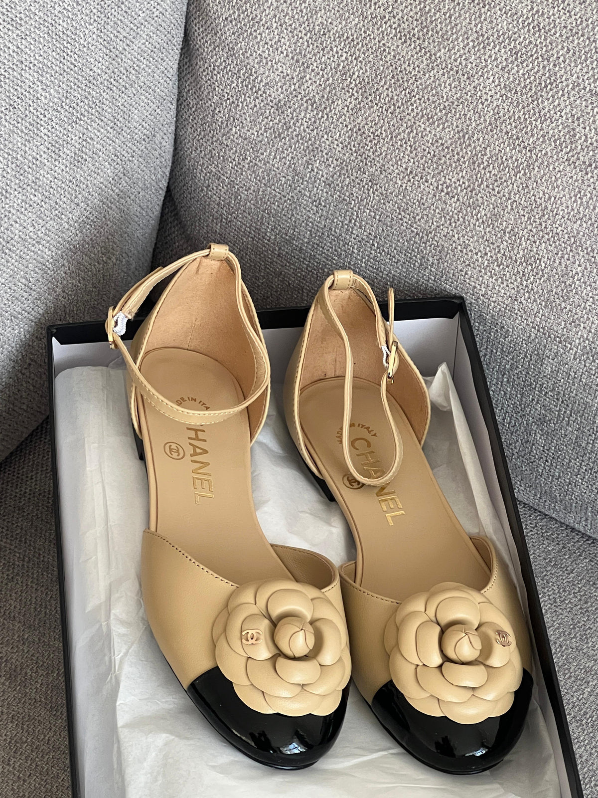 Chanel Lambskin Patent Calfskin Cap Toe Camellia Mary Jane Flats - 2