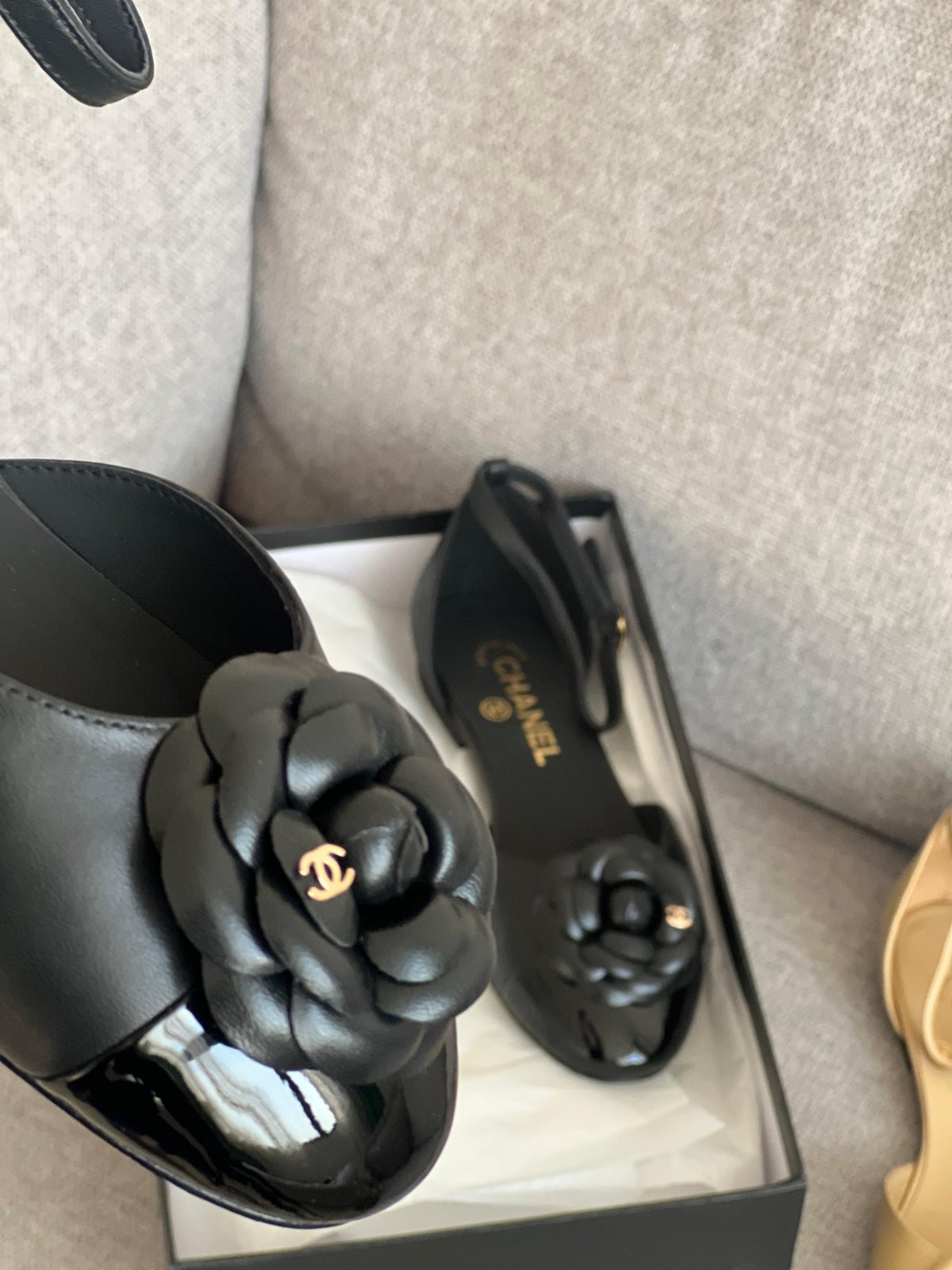 Chanel Lambskin Patent Calfskin Cap Toe Camellia Mary Jane Flats - 6