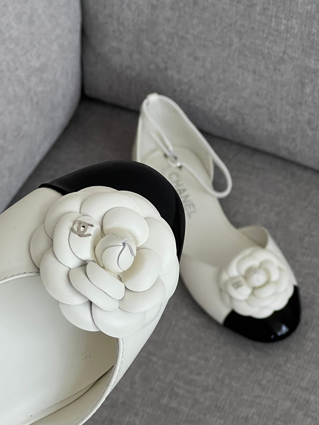 Chanel Lambskin Patent Calfskin Cap Toe Camellia Mary Jane Flats - 5