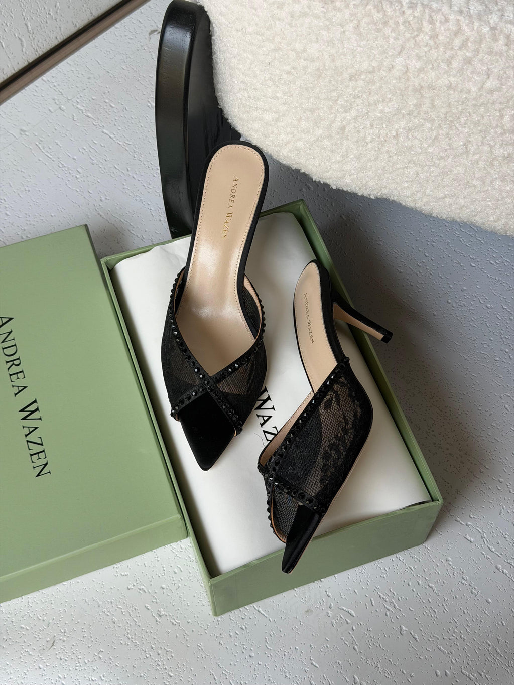 Andrea Wazen Katy 75 Lace Mules - 7
