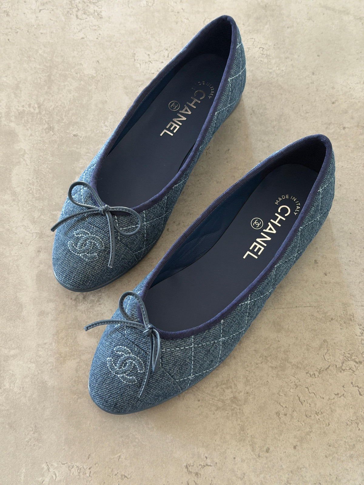 Chanel Washed Denim Quilted Ballerina Flats