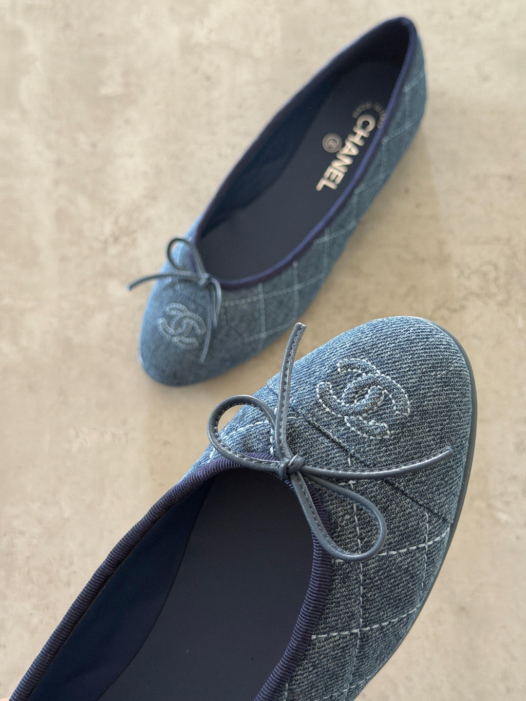 Chanel Washed Denim Quilted Ballerina Flats - 2