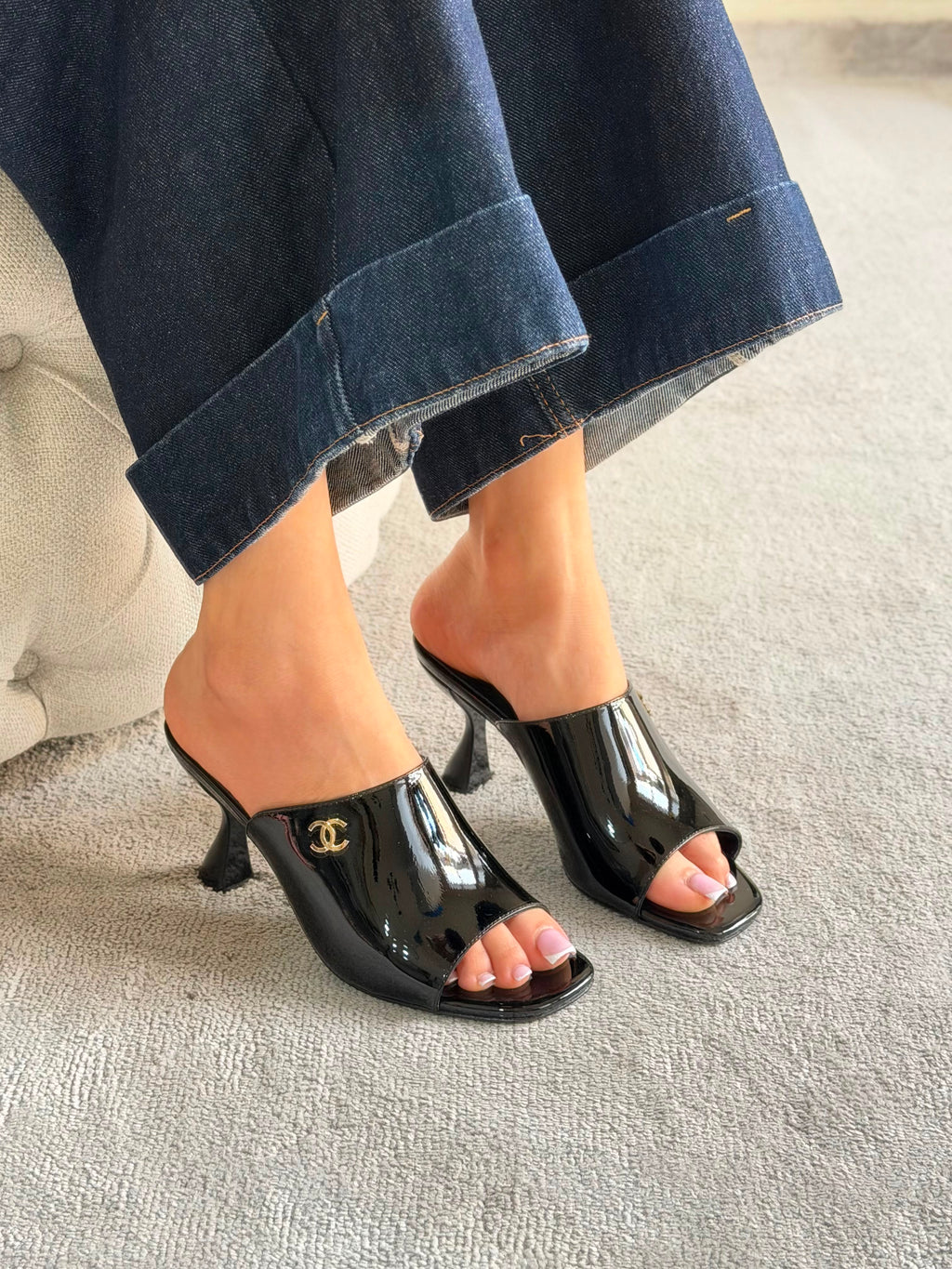 Chanel Patent Calfskin Heeled Mules - 2