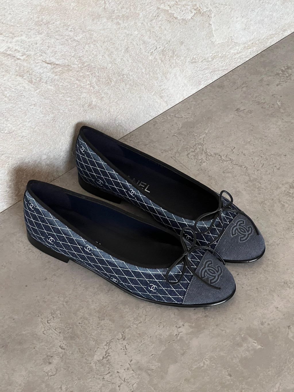 Chanel Denim Printed Quilt CC Cap Toe Ballerina Flat - 5