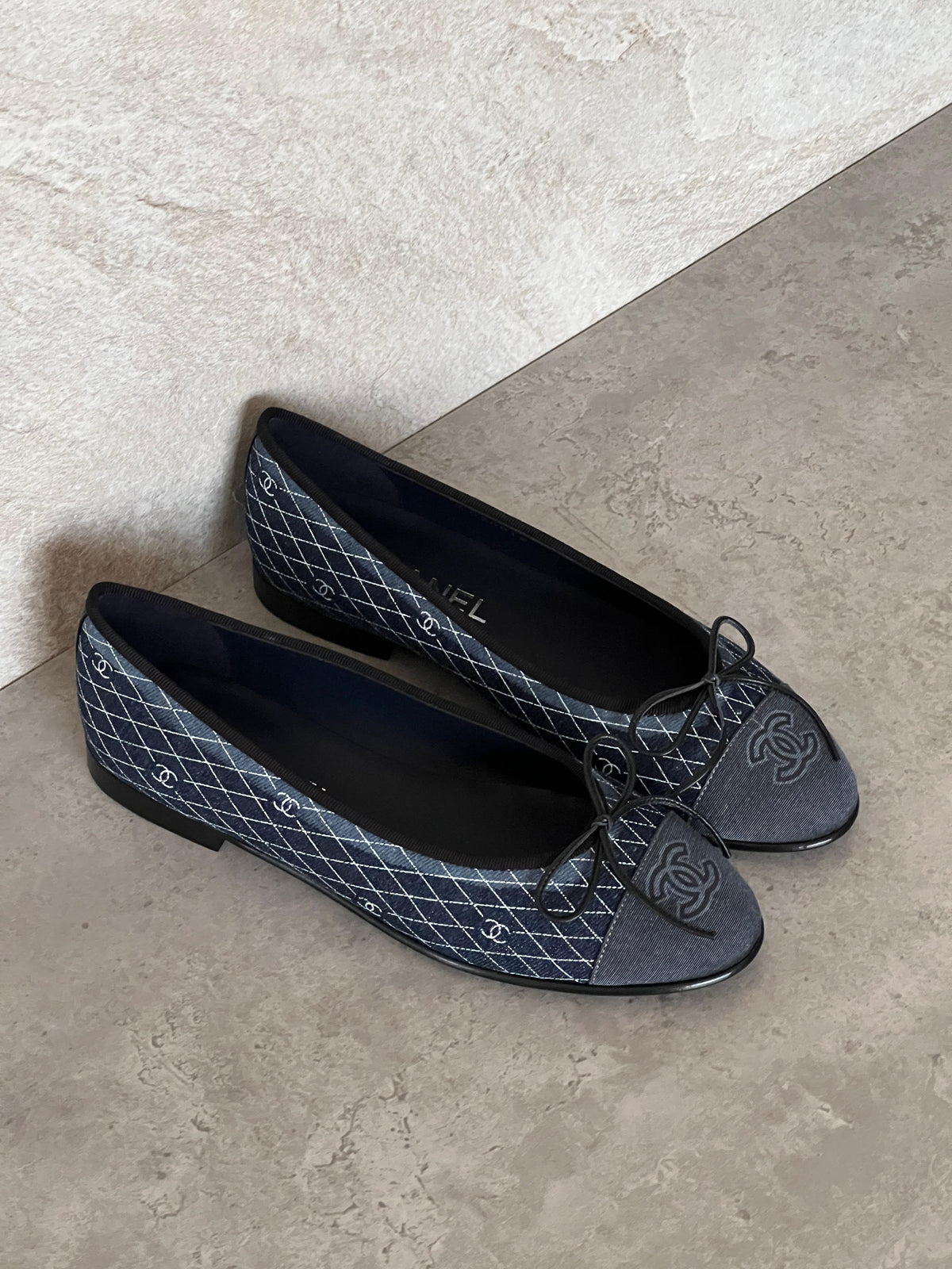 Chanel Denim Printed Quilt CC Cap Toe Ballerina Flat - 5
