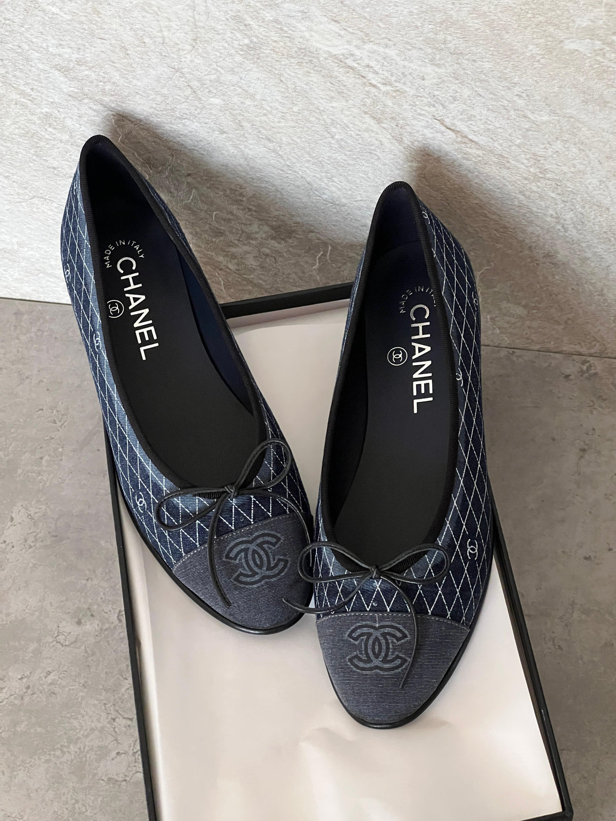 Chanel Denim Printed Quilt CC Cap Toe Ballerina Flat - 3