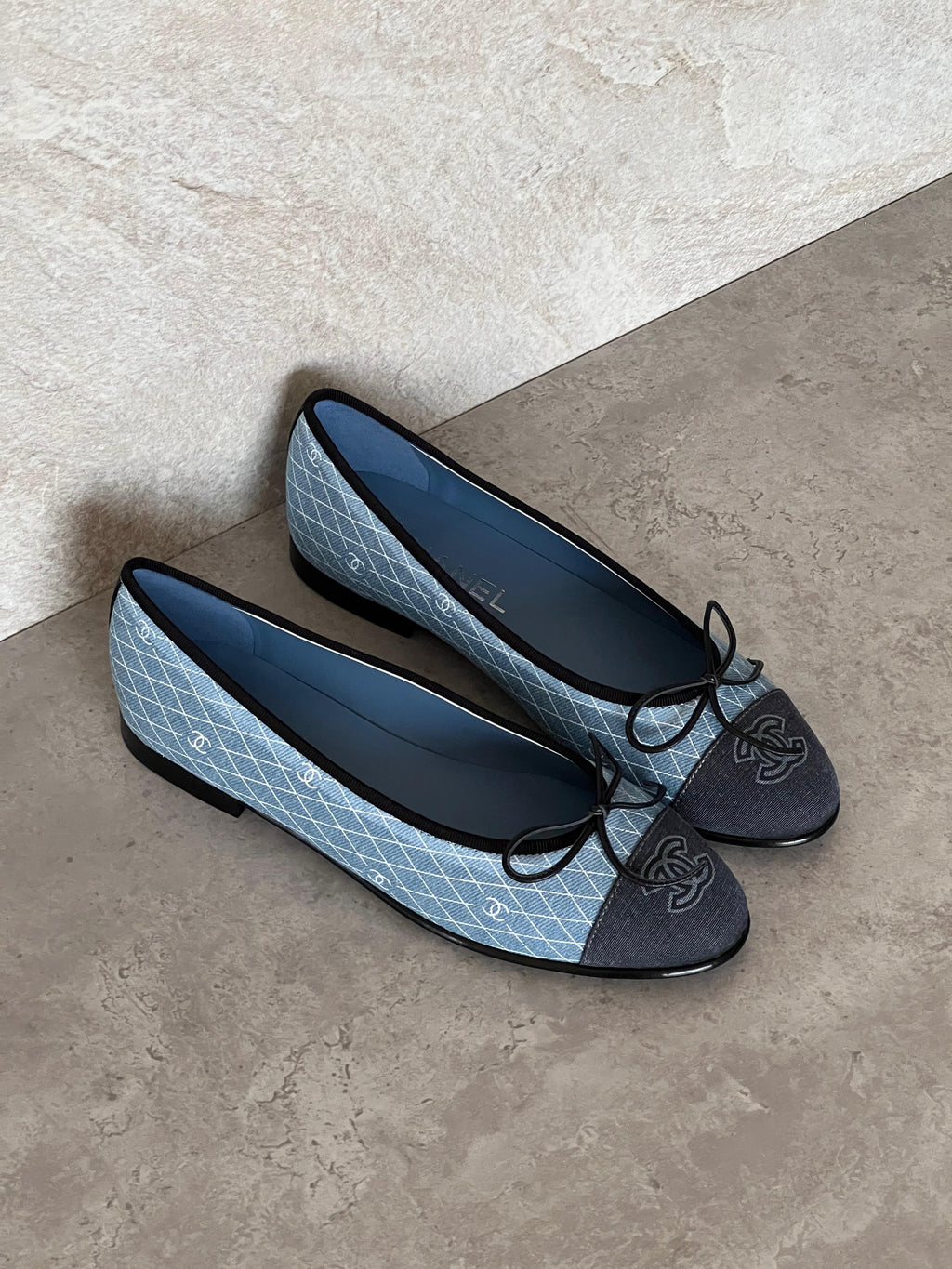Chanel Denim Printed Quilt CC Cap Toe Ballerina Flat - 4
