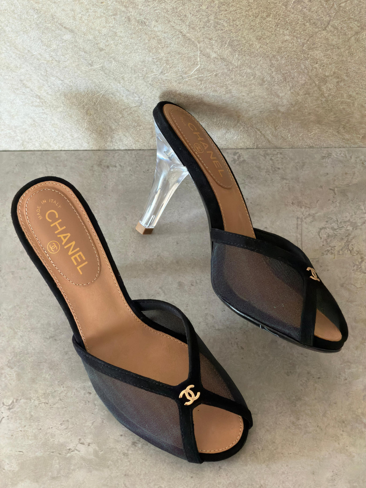 Chanel Mesh Peep-Toe CC Mules - 3