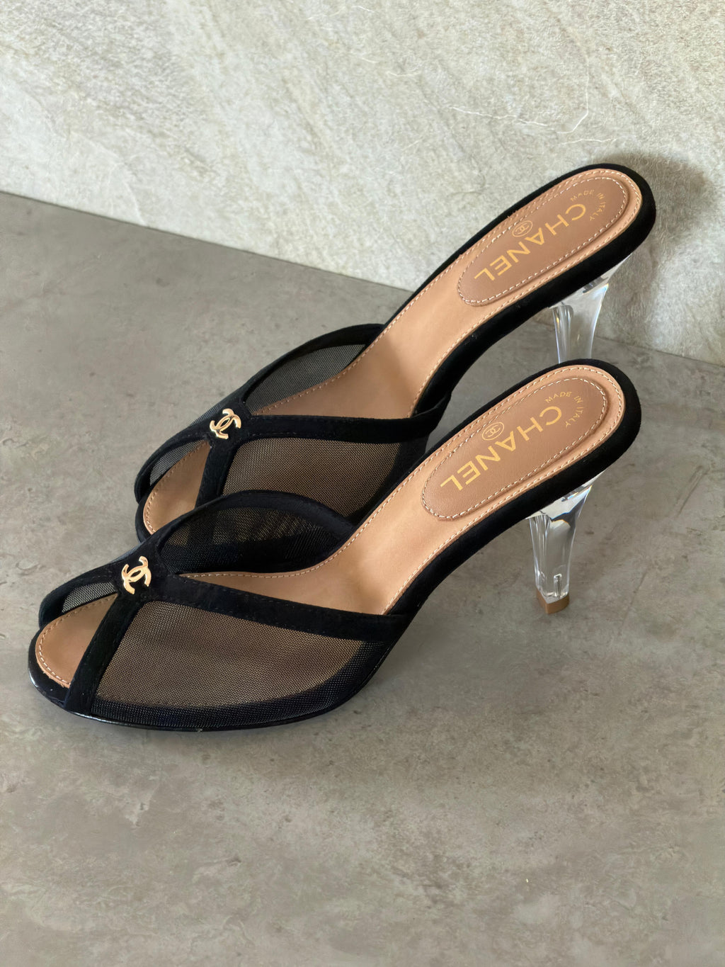 Chanel Mesh Peep-Toe CC Mules - 4