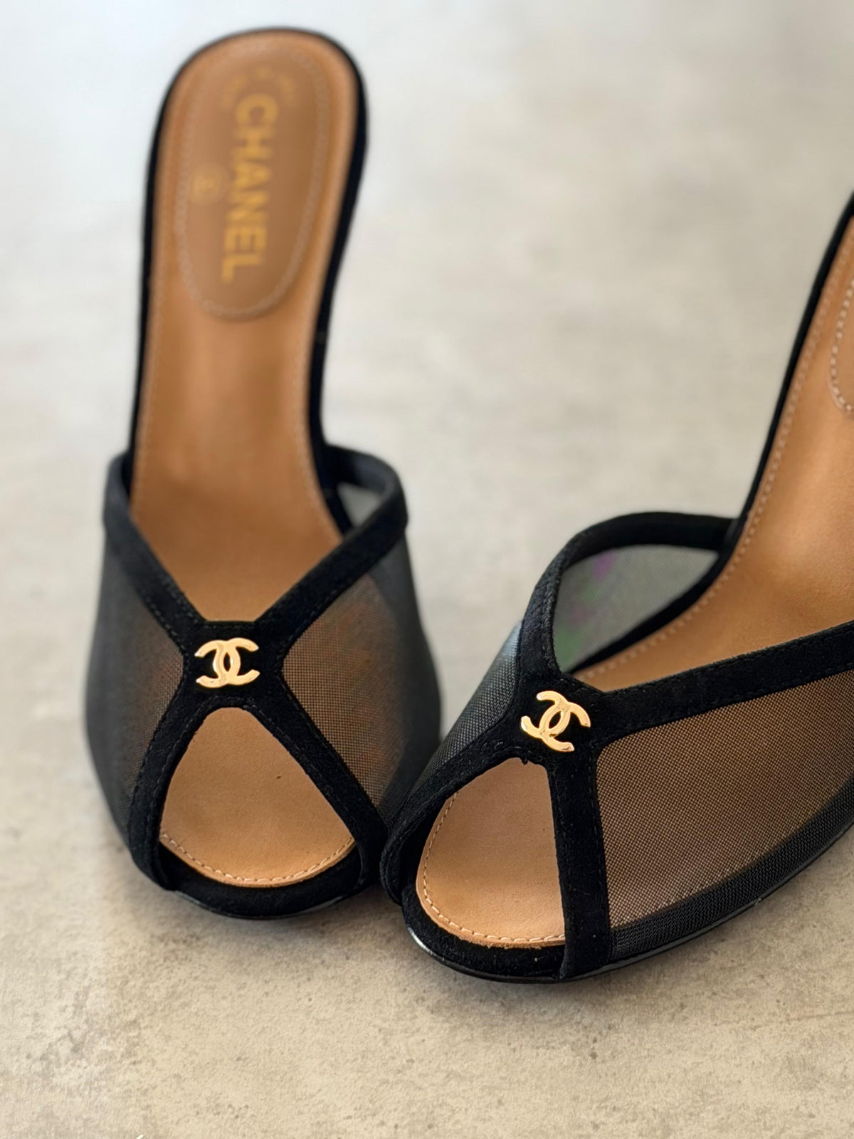 Chanel Mesh Peep-Toe CC Mules - 2