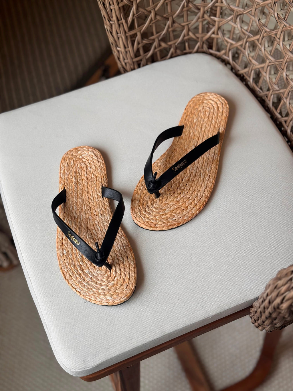 Saint Laurent Pool Knotted Leather and Raffia Flip-Flops - 7