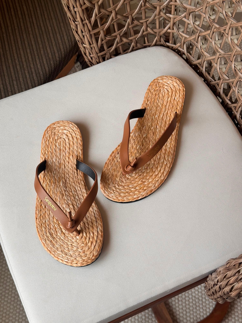 Saint Laurent Pool Knotted Leather and Raffia Flip-Flops - 6