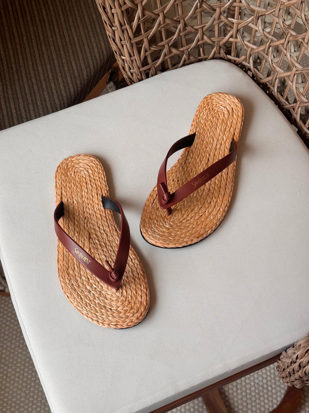 Saint Laurent Pool Knotted Leather and Raffia Flip-Flops - 5