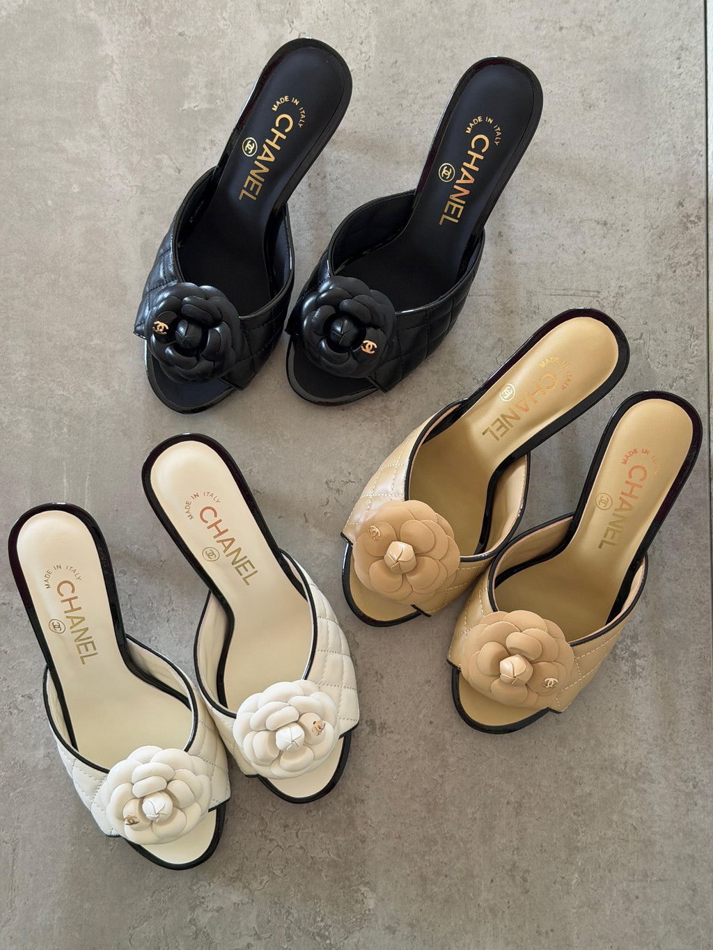 Chanel Camellia Quilted Lambskin Mule Sandals