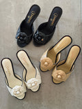 Chanel Camellia Quilted Lambskin Mule Sandals