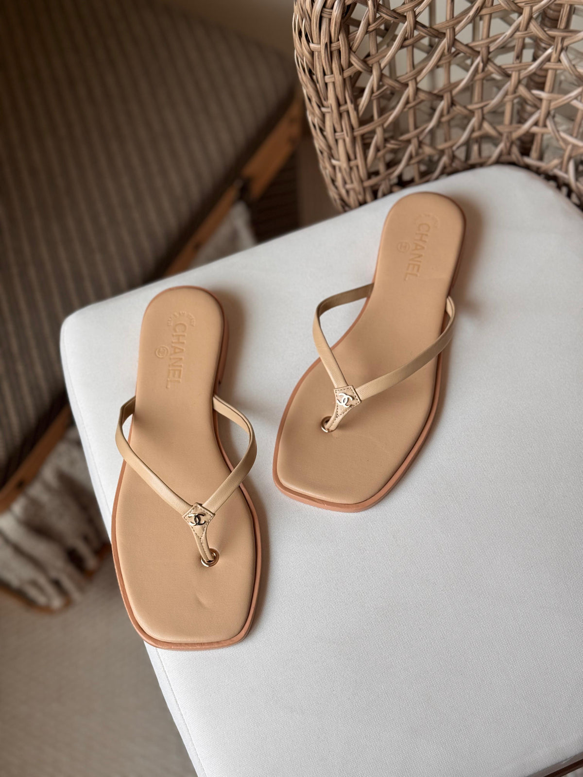 Chanel Goatskin CC Times Square Thong Sandals - 7