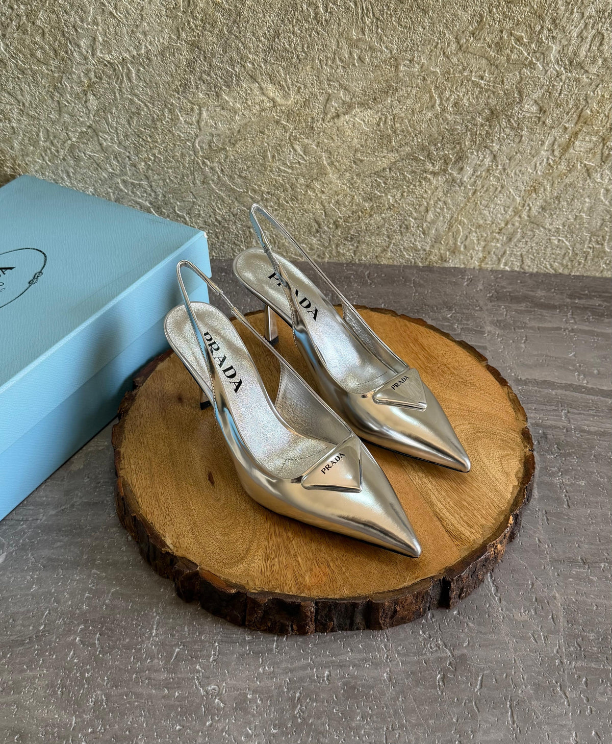 Prada Brushed Leather Slingback Pumps - 8