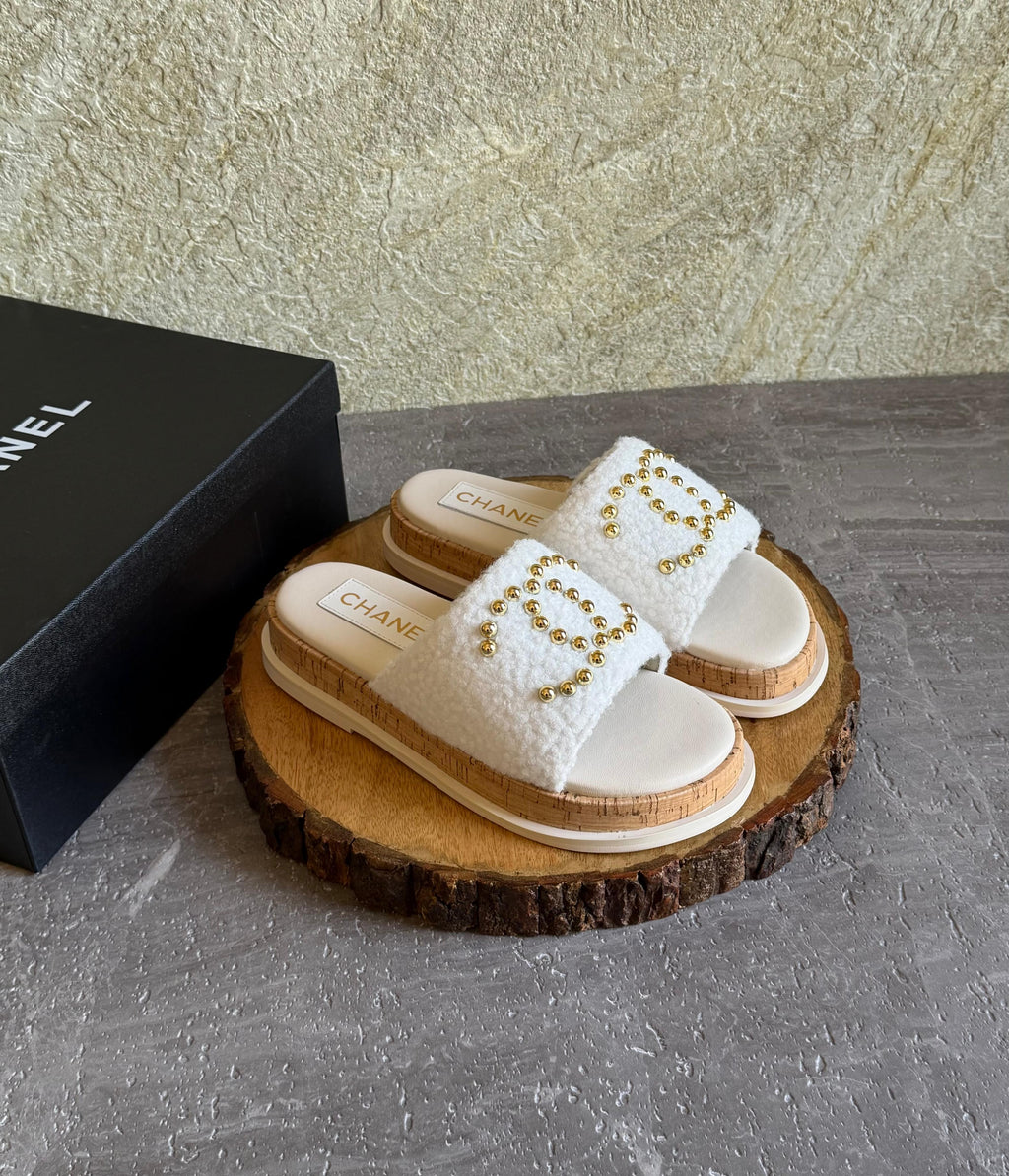 Chanel White Terrycloth Slide Sandal - 2