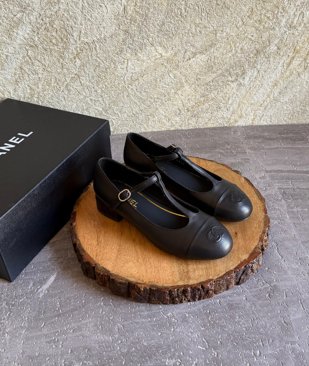 Chanel Interlocking CC Logo T-Strap Mary Jane Flat
