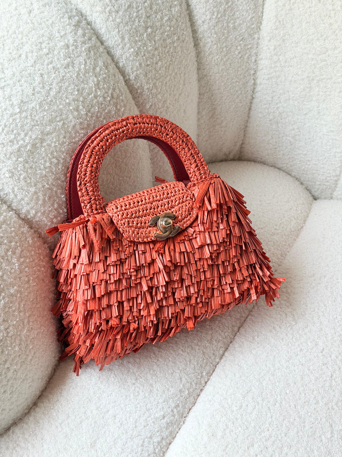 Chanel Raffia Fringe Nano Kelly Shopper Bag