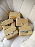Chanel Flap Bag in Beige Braided Raffia and Black Lambskin (23 Cm)