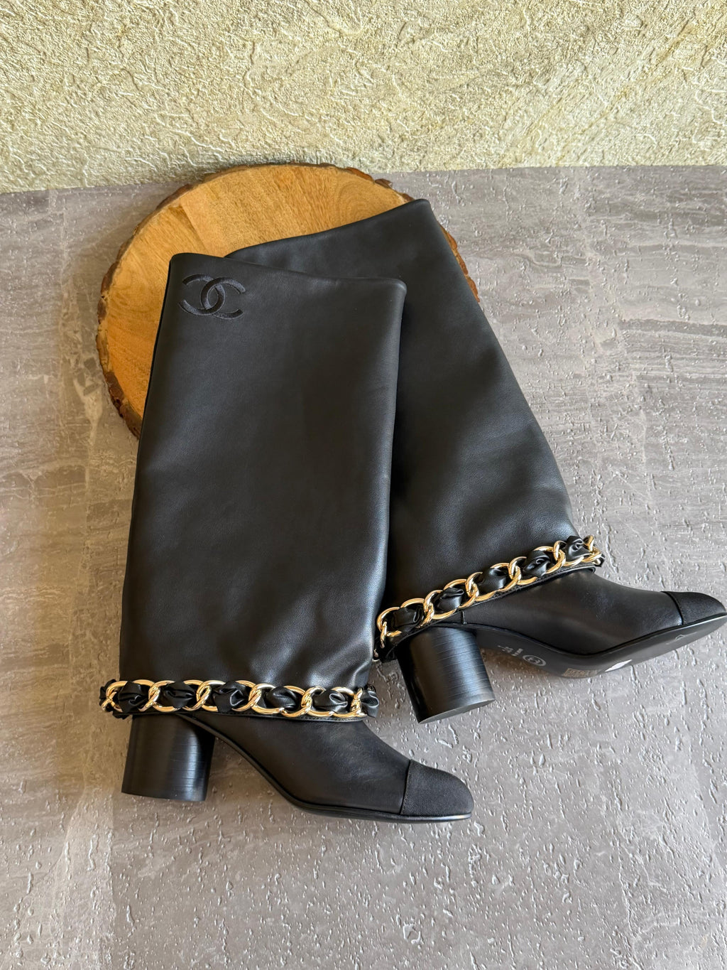 Chanel Lambskin and Grosgrain Chain Knee-High Boot