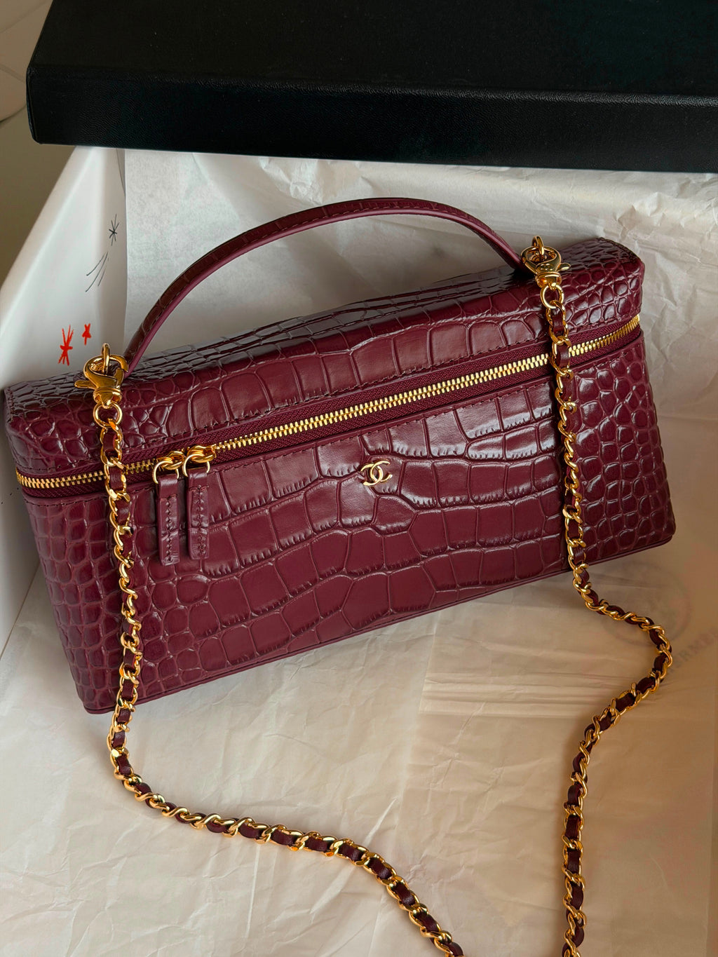 Chanel Crocodile Embossed Calfskin Slim Top Handle Vanity Case with Chain - 7