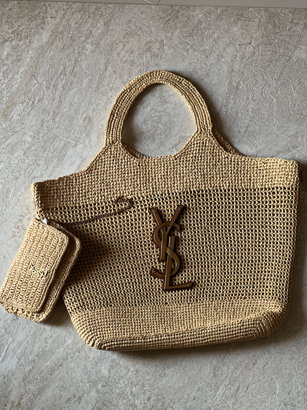 Saint Laurent Icare In Raffia Bag