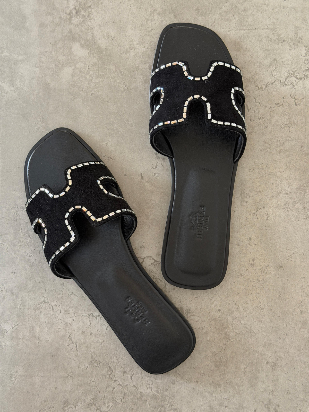 Hermes Suede Goatskin Embellished Oran Sandals - 5