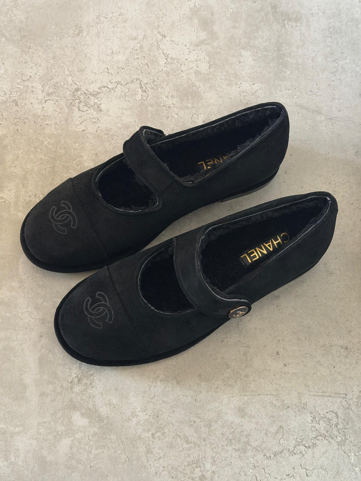 Chanel Suede Shearling Mary Jane Flats - 4