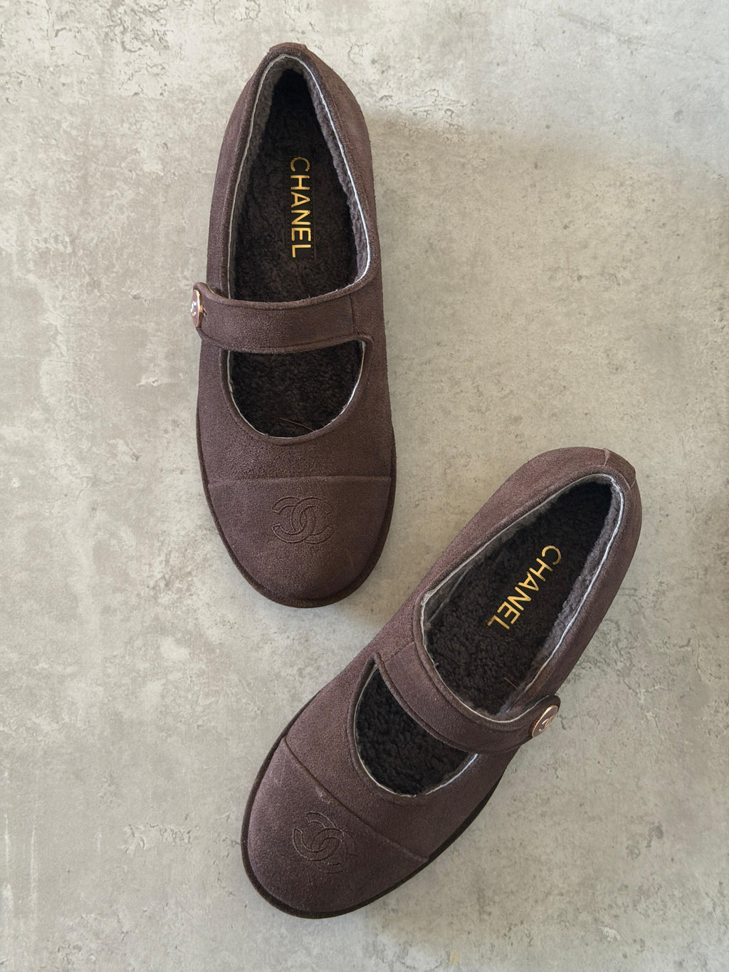 Chanel Suede Shearling Mary Jane Flats - 9