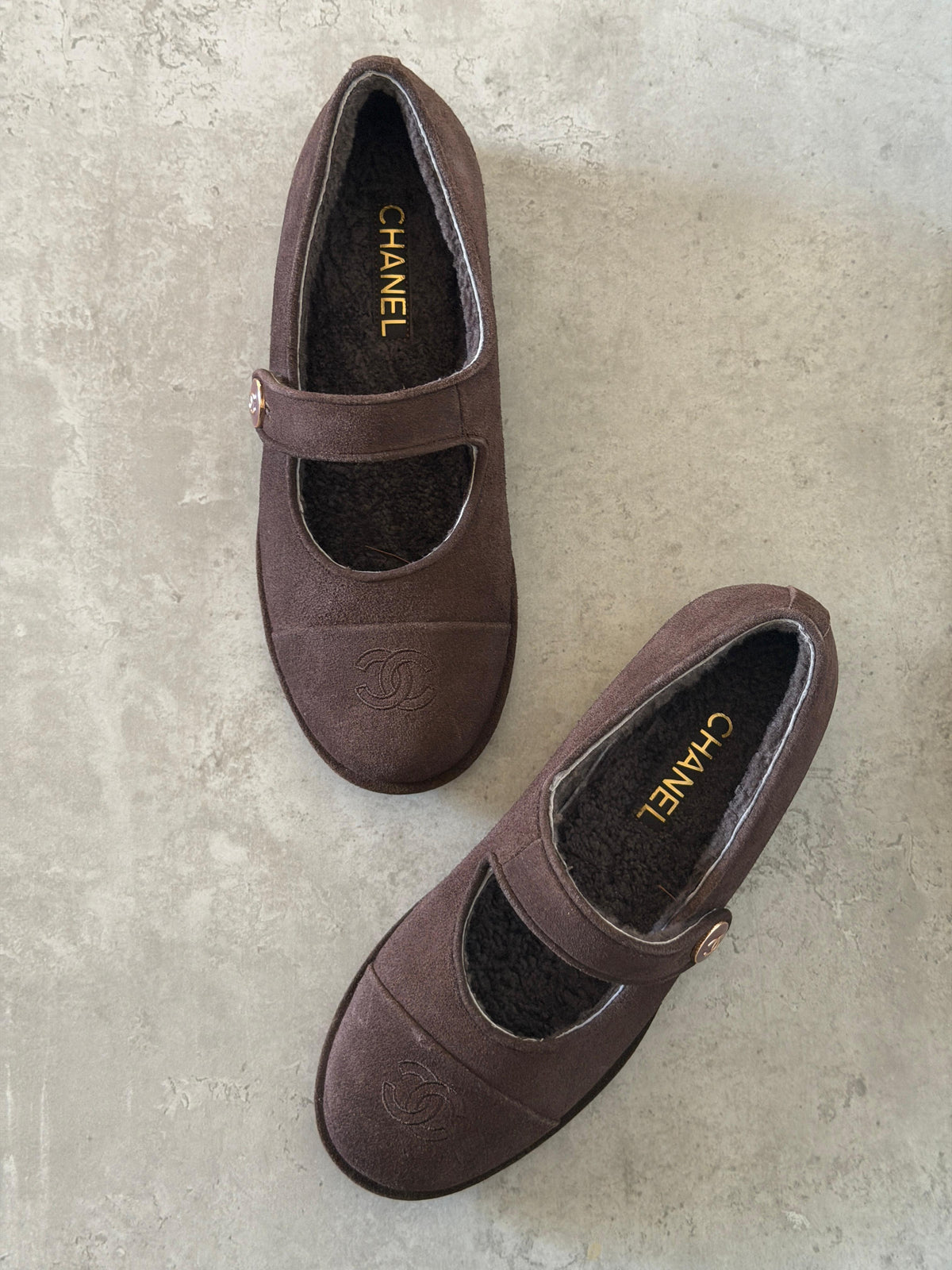 Chanel Suede Shearling Mary Jane Flats - 9
