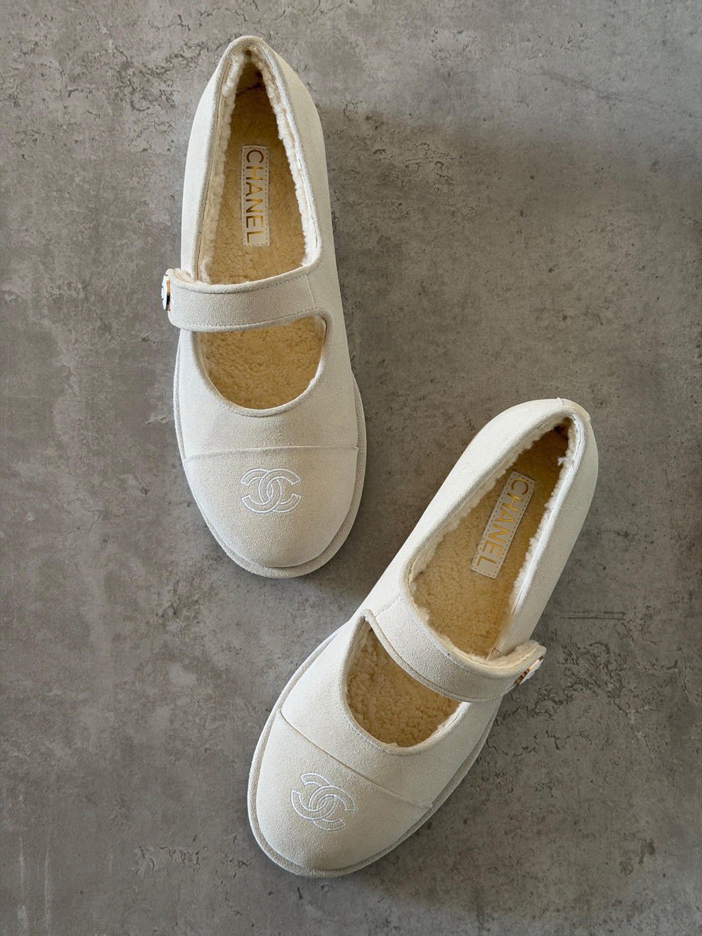 Chanel Suede Shearling Mary Jane Flats - 8