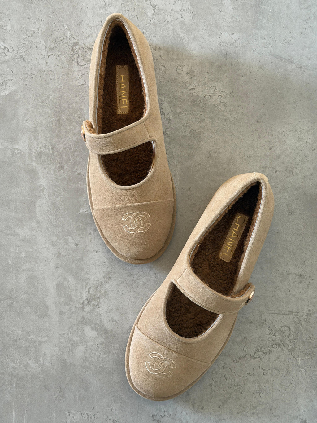 Chanel Suede Shearling Mary Jane Flats - 7