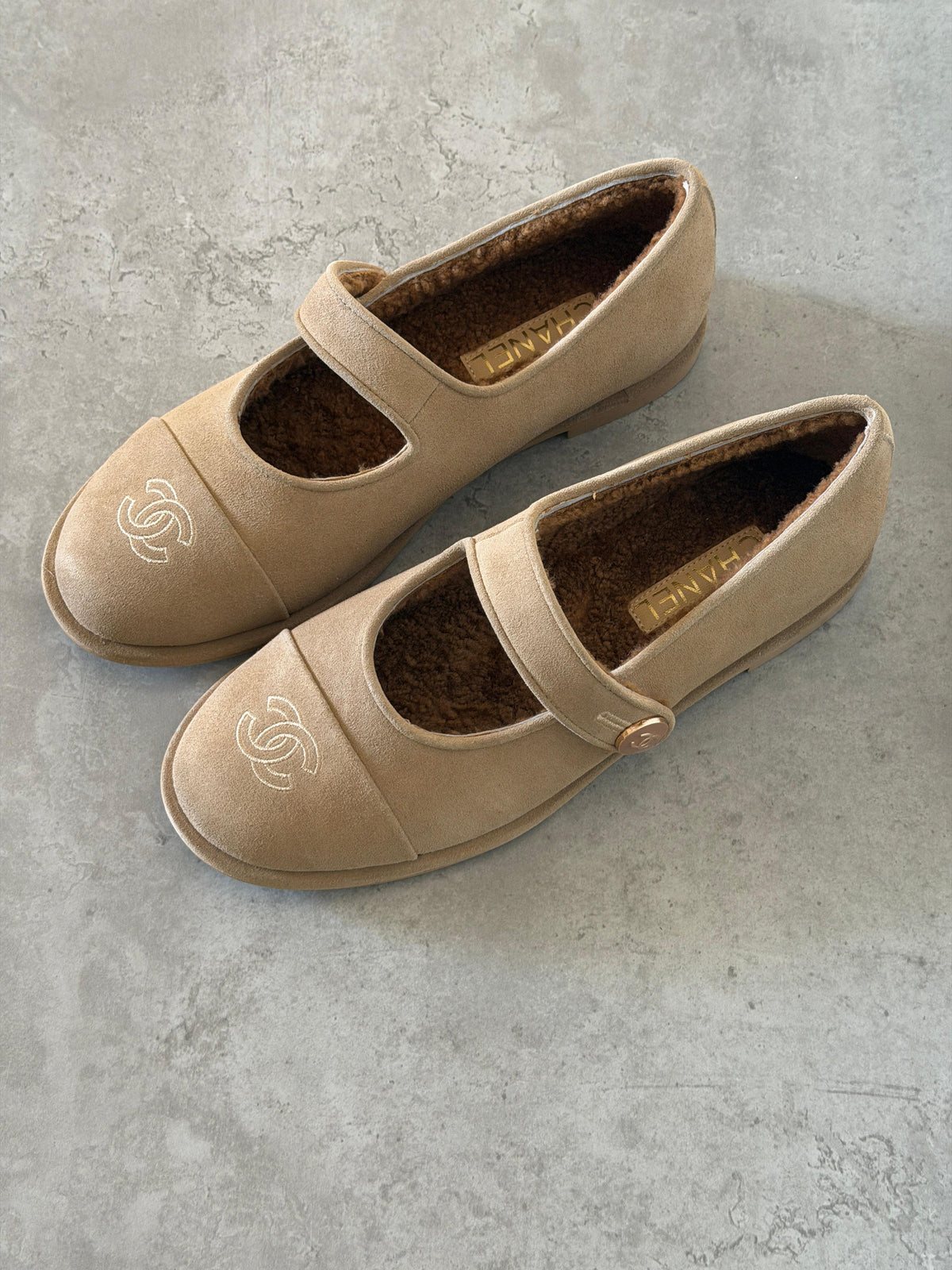 Chanel Suede Shearling Mary Jane Flats - 6