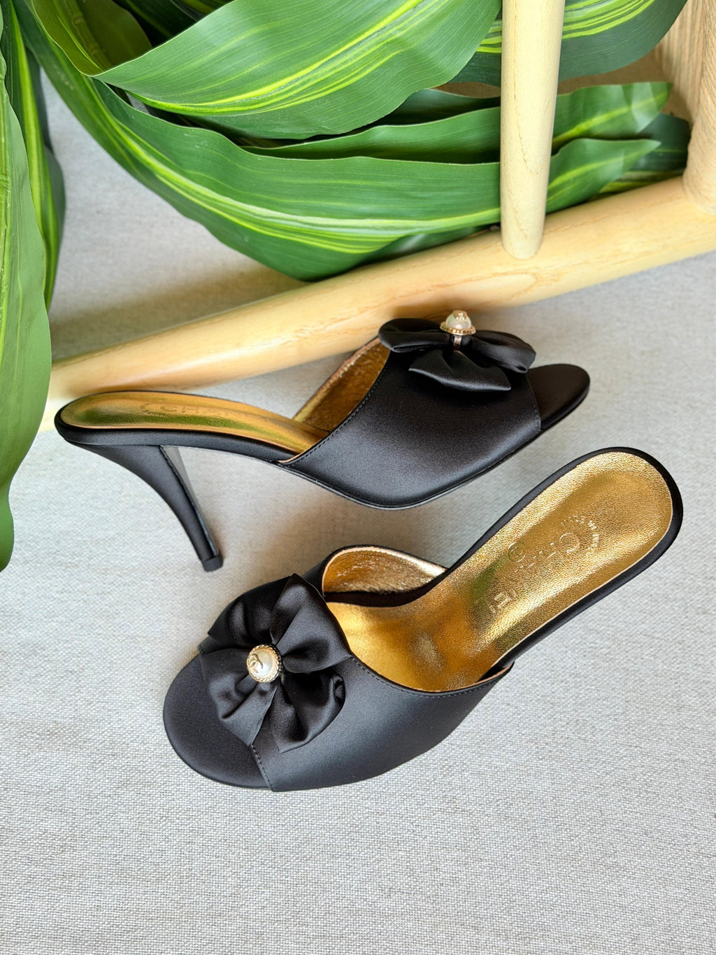 Chanel Satin Pearl Bow Mules - 5